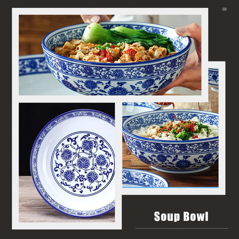 Afralia™ Blue and White Ceramic Soup Bowl - Perfect for Noodles and Soups