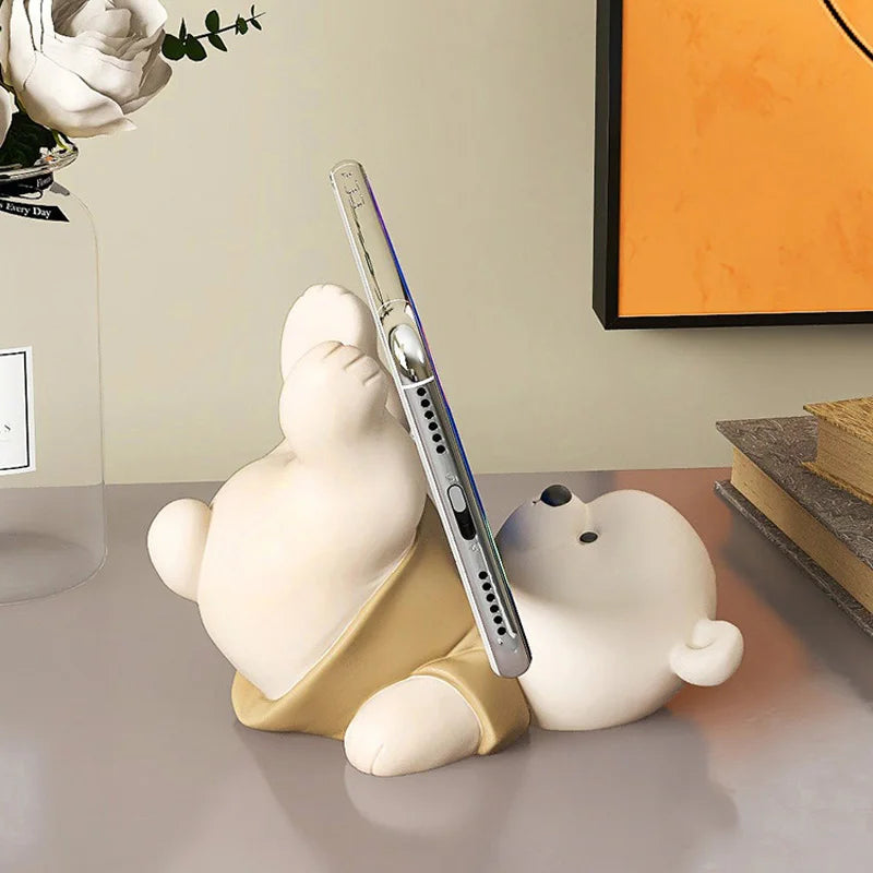 Afralia™ Bear Cellphone Stand: Cute Lying Bear Design, Desktop Ornament, Modern Animal Figure - Best Gift