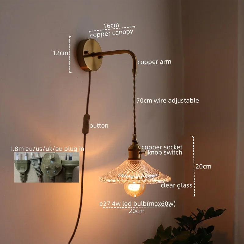 Afralia™ Nordic LED Glass Copper Wall Sconce Modern Living Room Bedroom Light