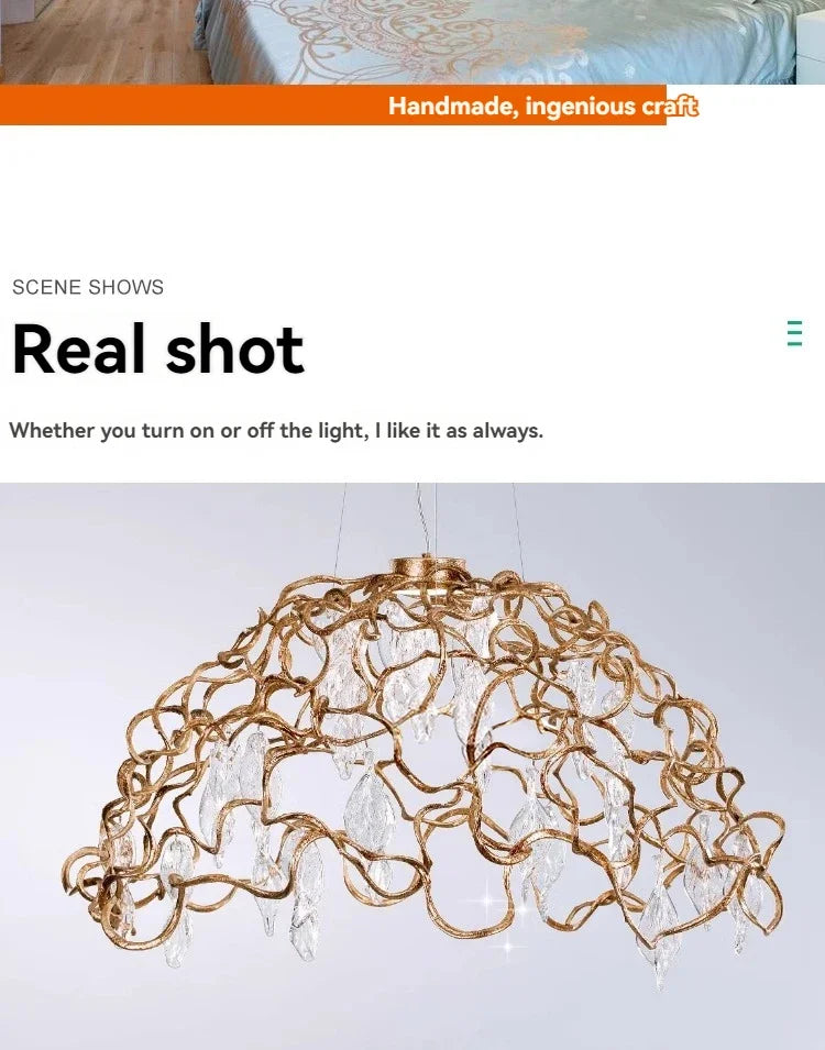 Afralia™ Copper Crystal Ceiling Chandelier for Dining Living Room - Round Branch Crystal Lighting