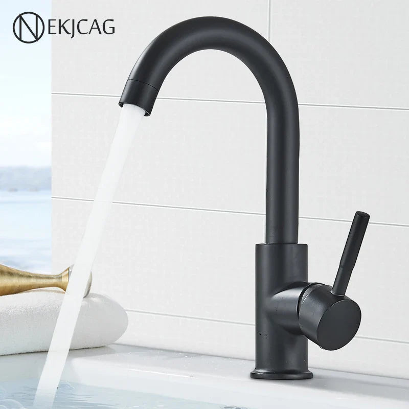 Afralia™ Matte Black Stainless Steel Basin Faucet with 360° Rotation and Single Handle