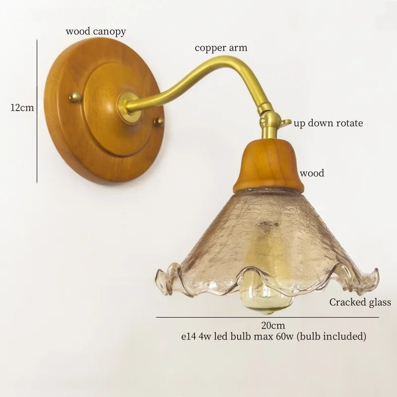 Afralia™ French Vintage Copper Glass LED Wall Sconce for Bedroom Living Room Mirror