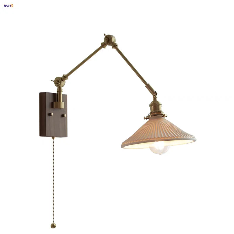 Afralia™ Rotatable 2 Swing Arms LED Wall Lamps, Walnut Wood Nordic Modern Ceramic Stair Light