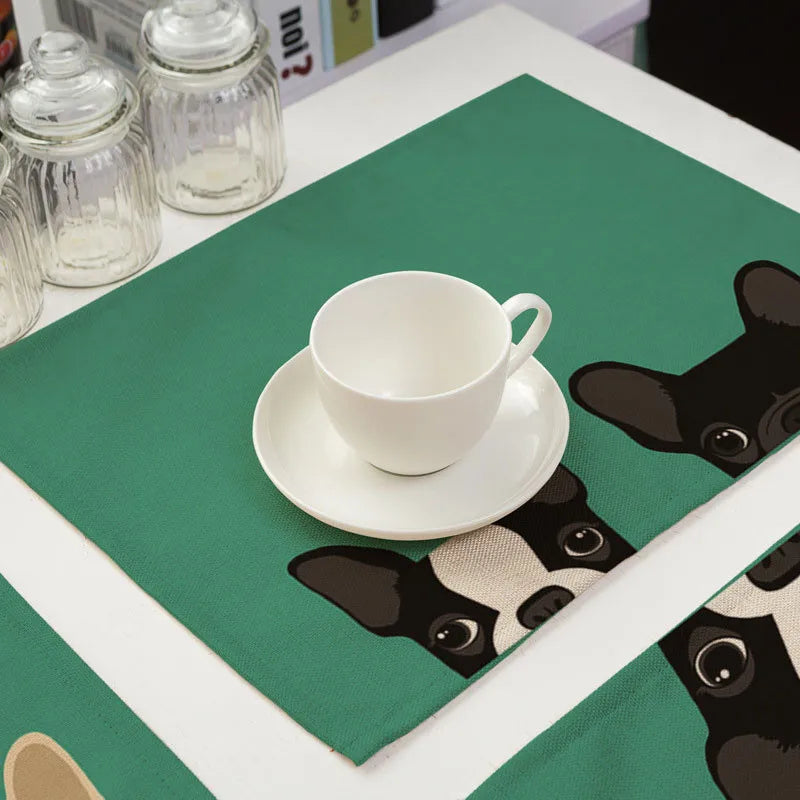 Afralia™ Dog Cat Pattern Cotton Linen Dining Table Mats 32*42cm