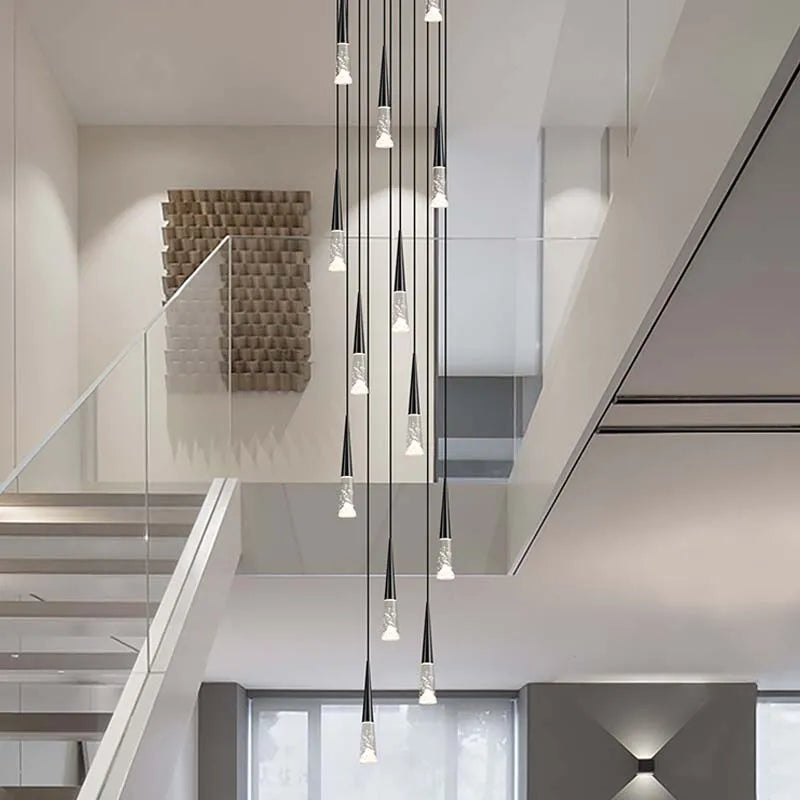 Afralia™ LED Nordic Staircase Chandelier Golden Black Indoor Lighting