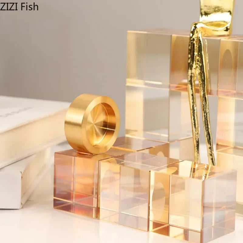 Afralia™ Golden Thinker Crystal Base Sculpture for Modern Desk Decor