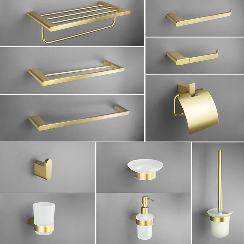 Afralia™ Gold Bathroom Accessories Set: Towel Bar Rail, Toilet Paper Holder, Towel Rack, Hook