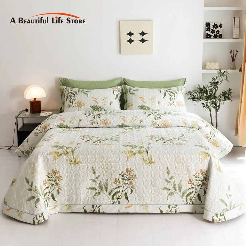 Afralia™ Cotton Quilted Bedspread Bed Cover Set for Queen King Double Bed
