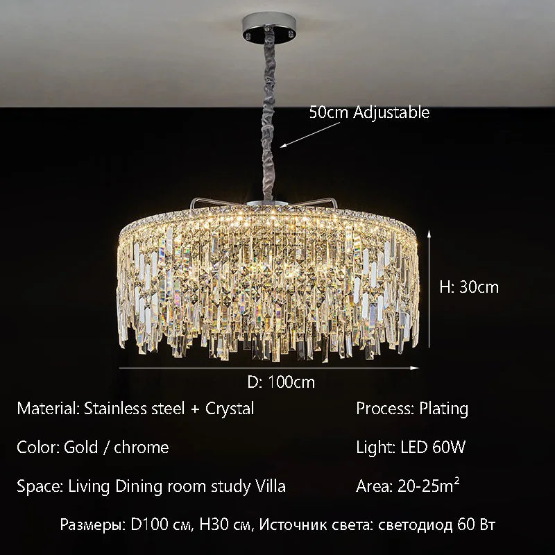 Afralia™ Golden Starry Sky Crystal Chandelier LED Pendant Light - Luxe Indoor Lighting