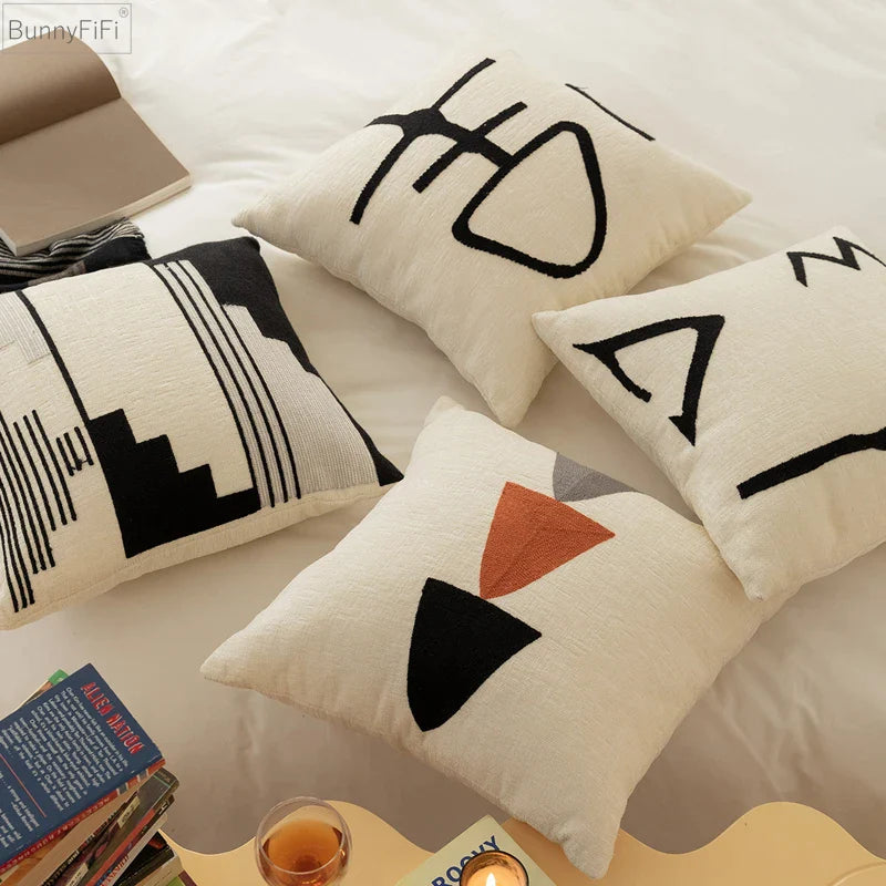 Chenille Embroidery Pillow Cover 45x45cm/30x50cm Afralia™ Cozy Abstract Pattern for Living Room