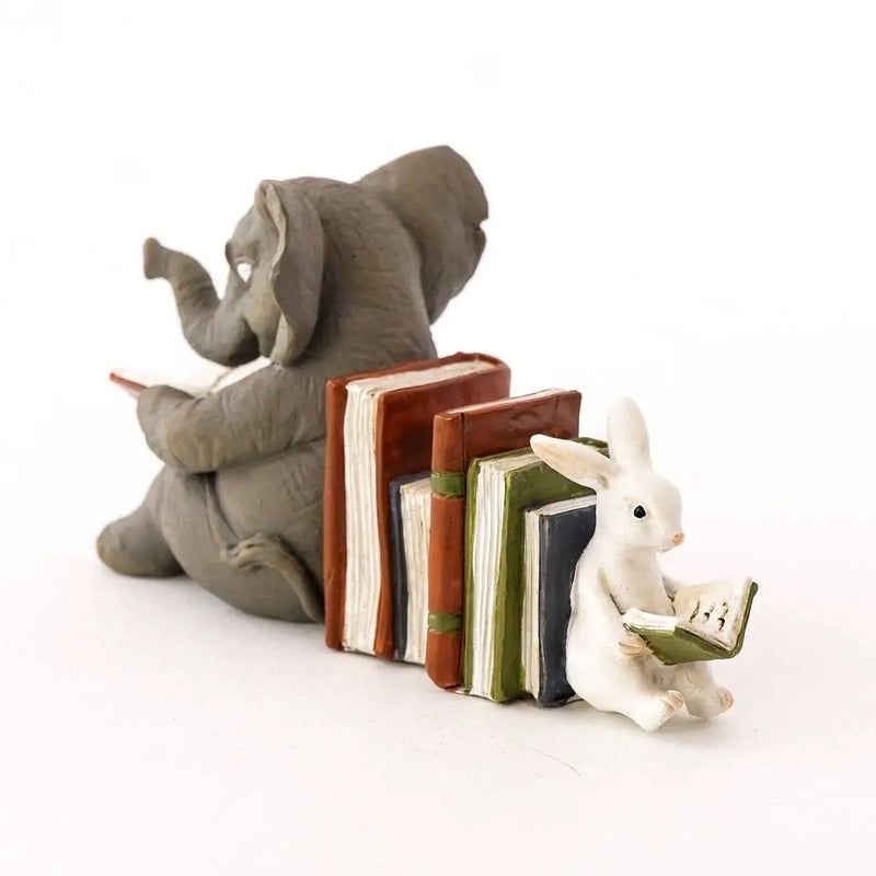 Afralia™ Resin Animal Reading Learning Bookend Desktop Decor Elephant Rabbit Dinosaur