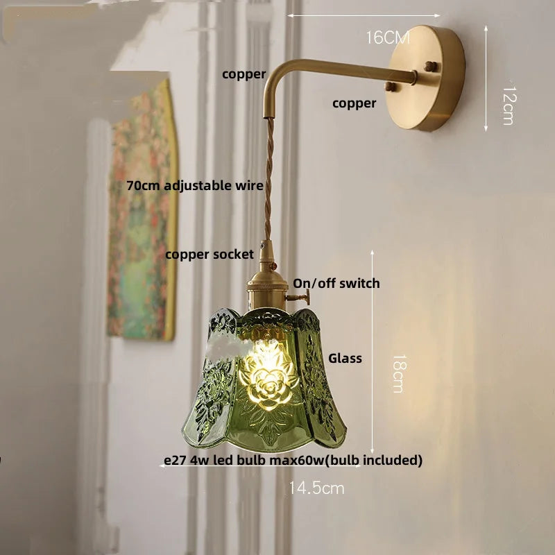 Afralia™ Nordic Glass Wall Lights LED Sconce Pull Chain Switch Adjustable Wire Bedside Lamp
