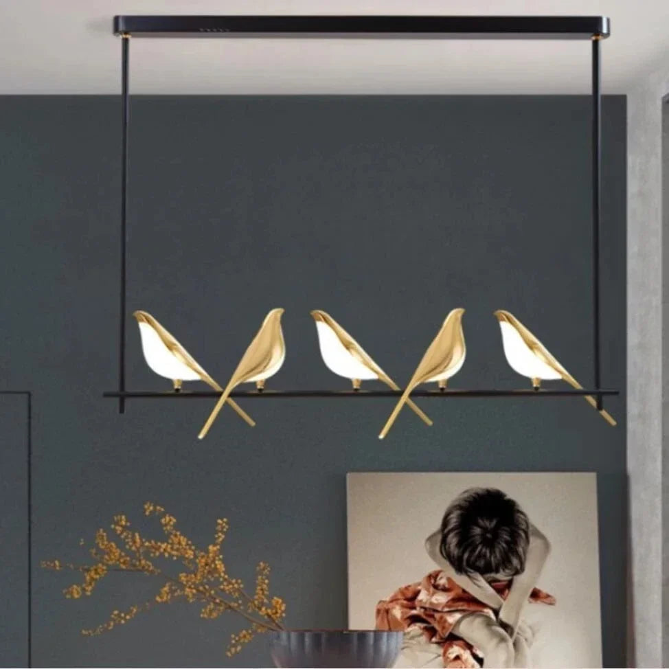 Afralia™ Gold Magpie Bird LED Ceiling Chandelier for Dining Room Decor