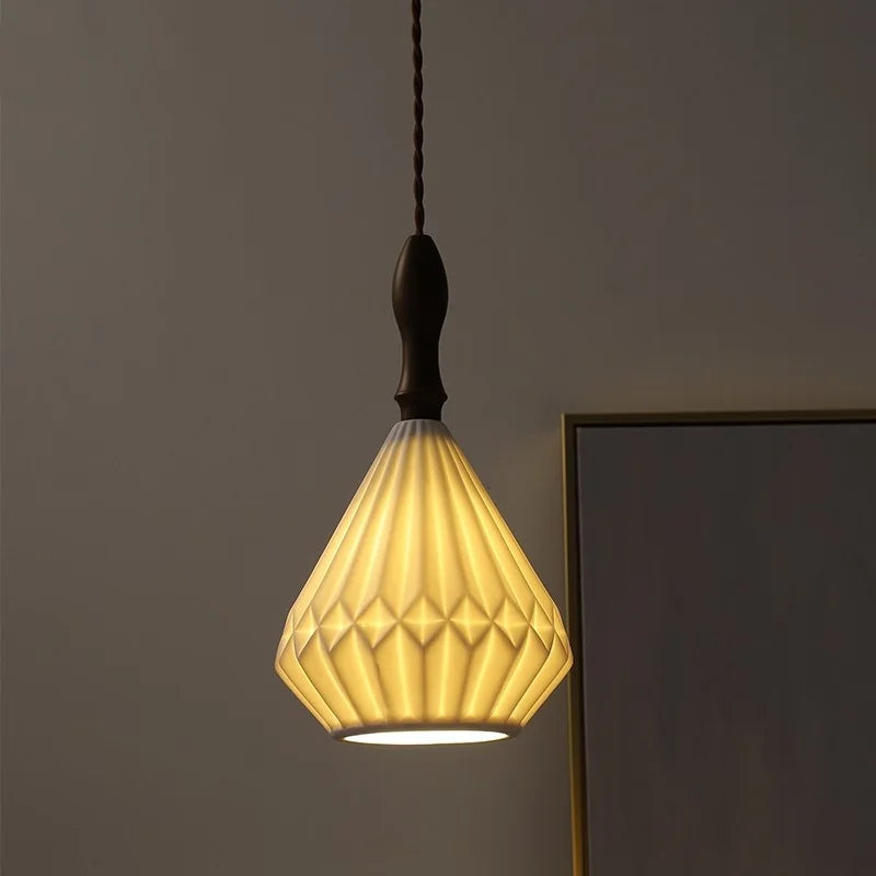 Afralia™ Ceramic Wood Pendant Light - Nordic Modern LED Hanging Lamp for Home Decor