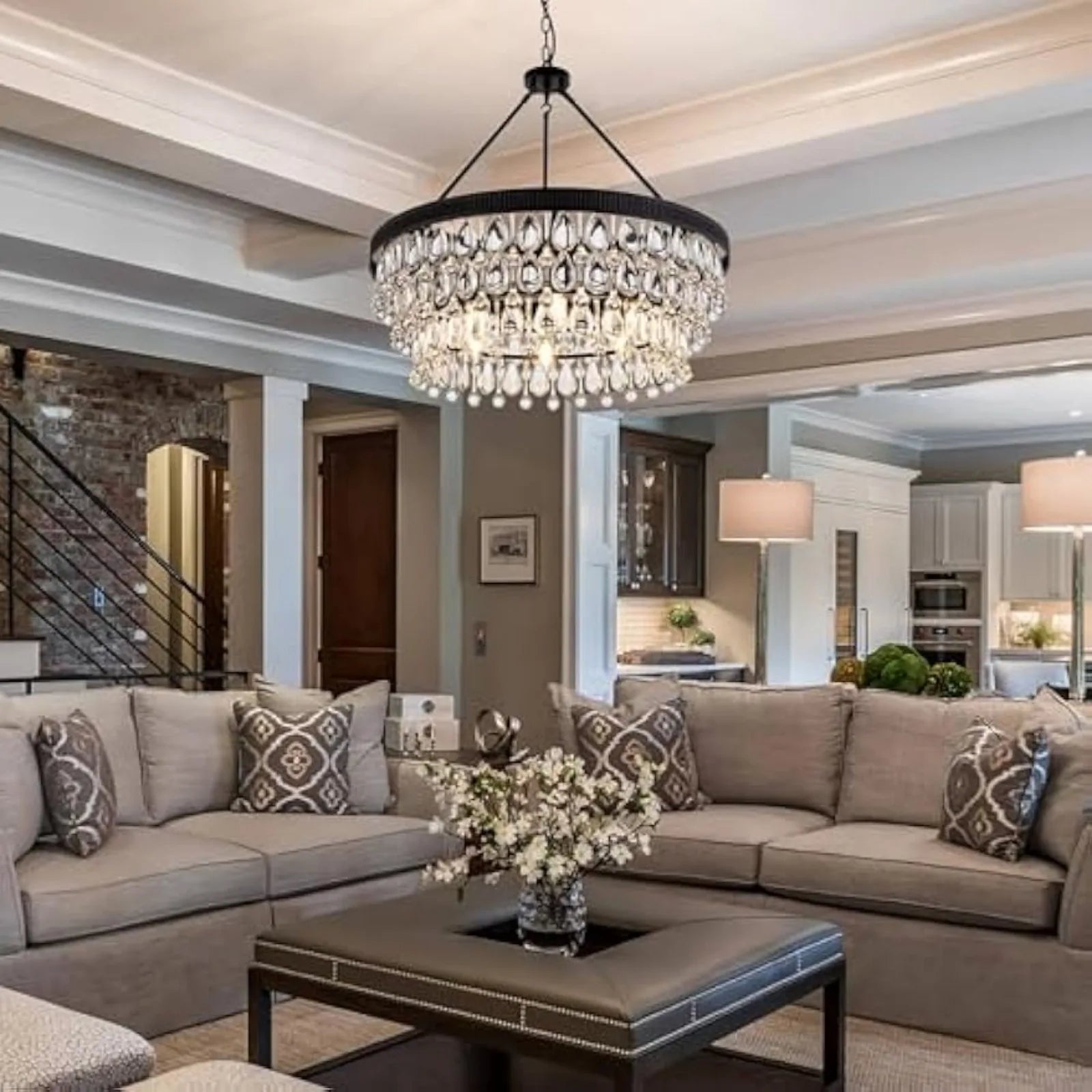 Afralia™ Black Crystal Chandelier, 6-Light Modern Farmhouse Luxury Fixture for Bedroom