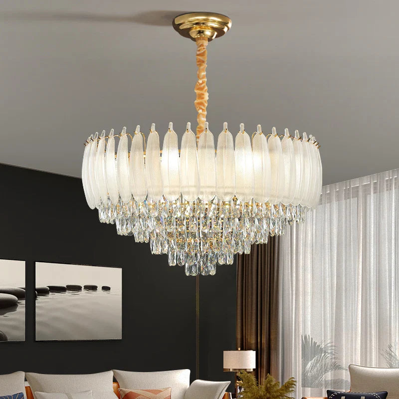Afralia™ Crystal Feather Chandelier: Luxury French Retro LED Lamp for Living and Dining Room