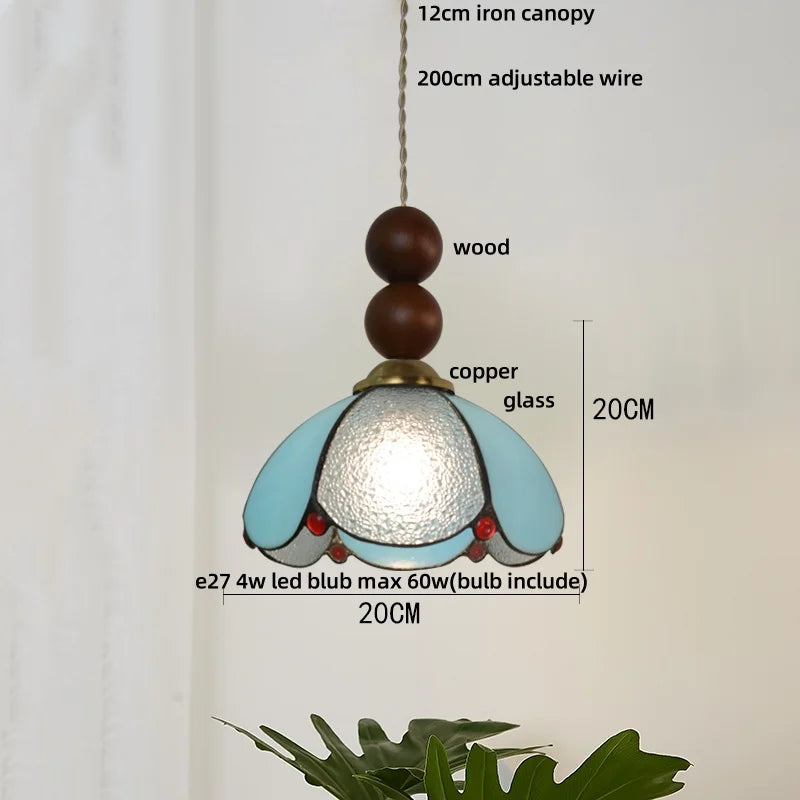 Afralia™ Blue Glass LED Pendant Light: Modern Nordic Tiffany Hanging Lamp for Bedroom & Dining Room