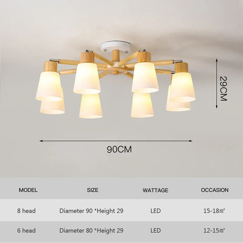 Afralia™ Nordic Wood Chandelier - Modern Living Room Ceiling Lamp with LED Bulb