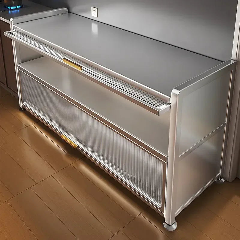 Afralia™ Multi-Storey Kitchen Storage Cabinet with Doors, Microwave Oven Rack & Bowl Organizer