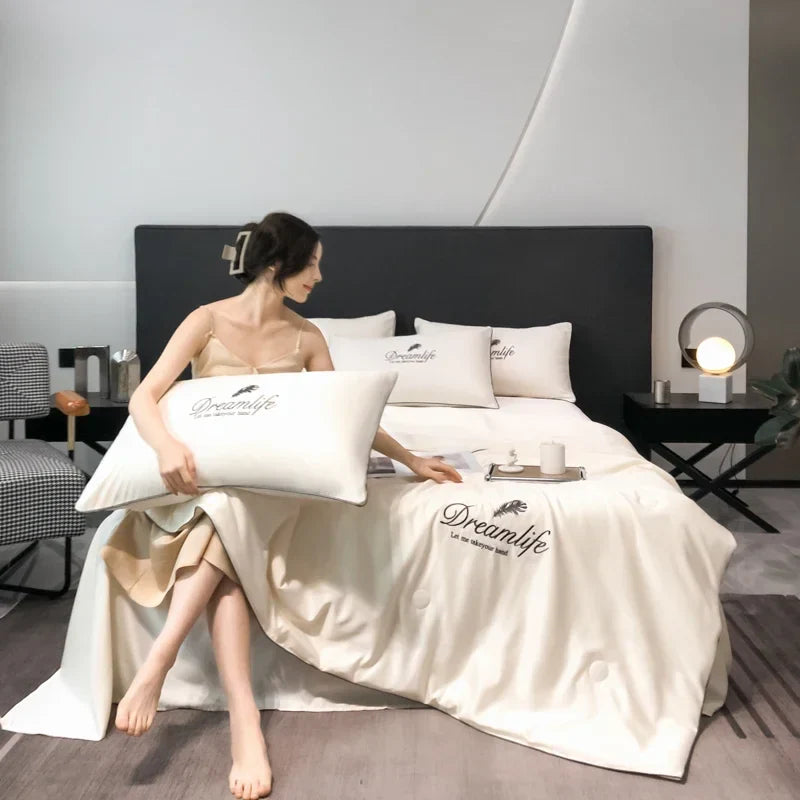 Afralia™ Luxury Embroidered Summer Quilt Set for Queen Bed