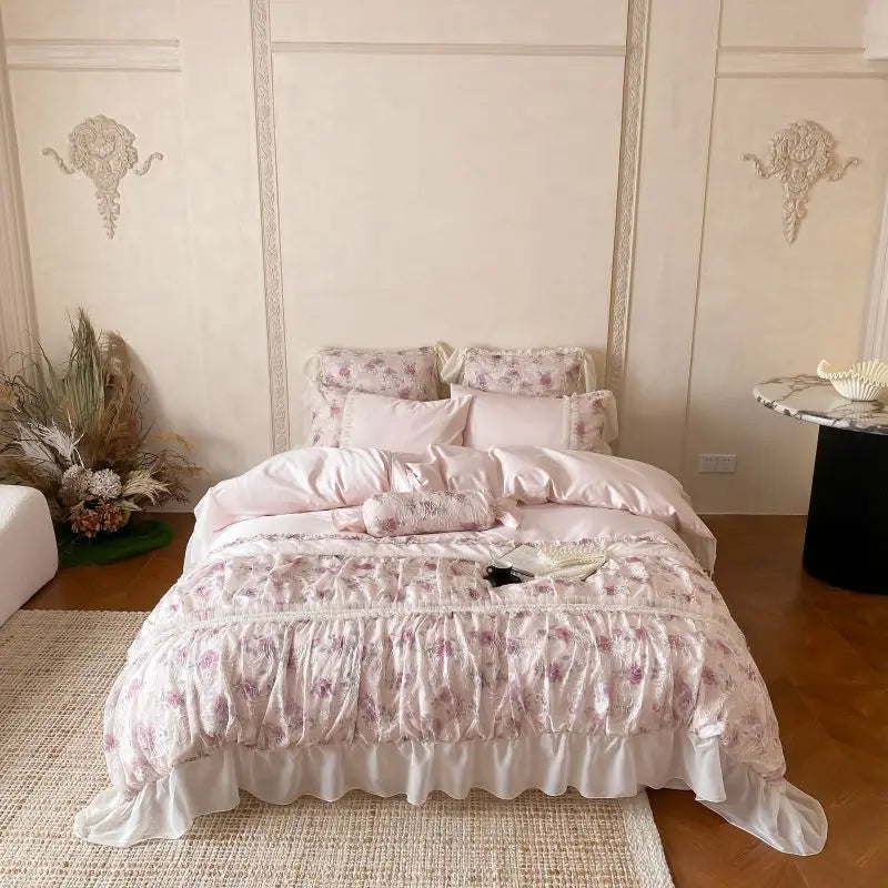 Afralia™ Floral Lace Princess Wedding Bedding Set in Egyptian Cotton