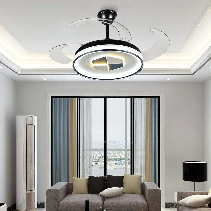 Afralia™ Invisible LED Chandelier Ceiling Fan: Modern Resin Décor, Circular Design, Hotel Living Room