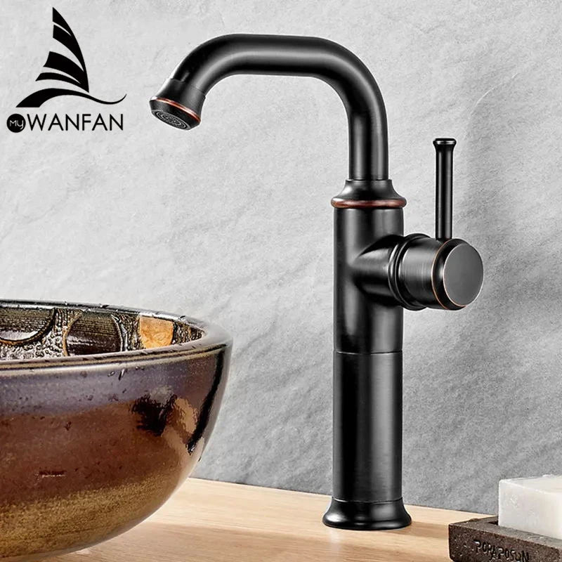 Afralia™ Black Antique Brass Basin Faucet - Hot/Cold Mixer for Bathroom Sink Aesthetics