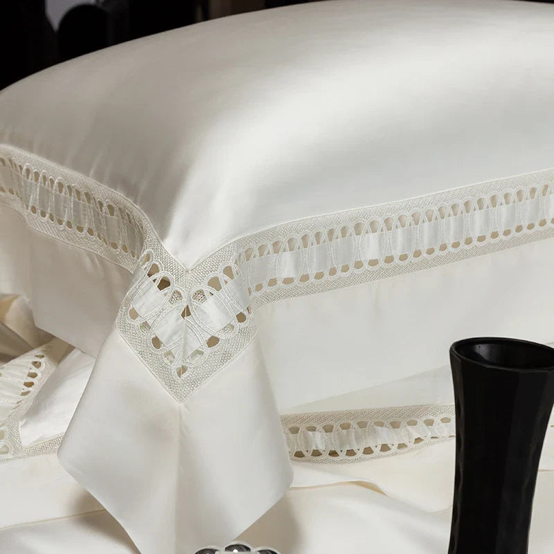 Afralia™ 1000TC Egyptian Cotton Luxury Satin Bedding Set with Wide Hollow Edge