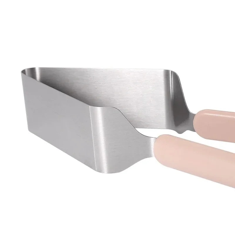 Afralia™ Stainless Steel Triangular Cake Slicer with Double Handle & Curved Leaf Design