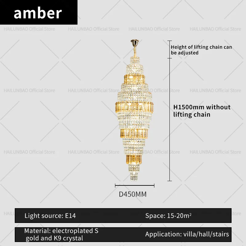 Afralia™ Crystal Spiral Staircase Chandelier: European Style Living Room Lighting