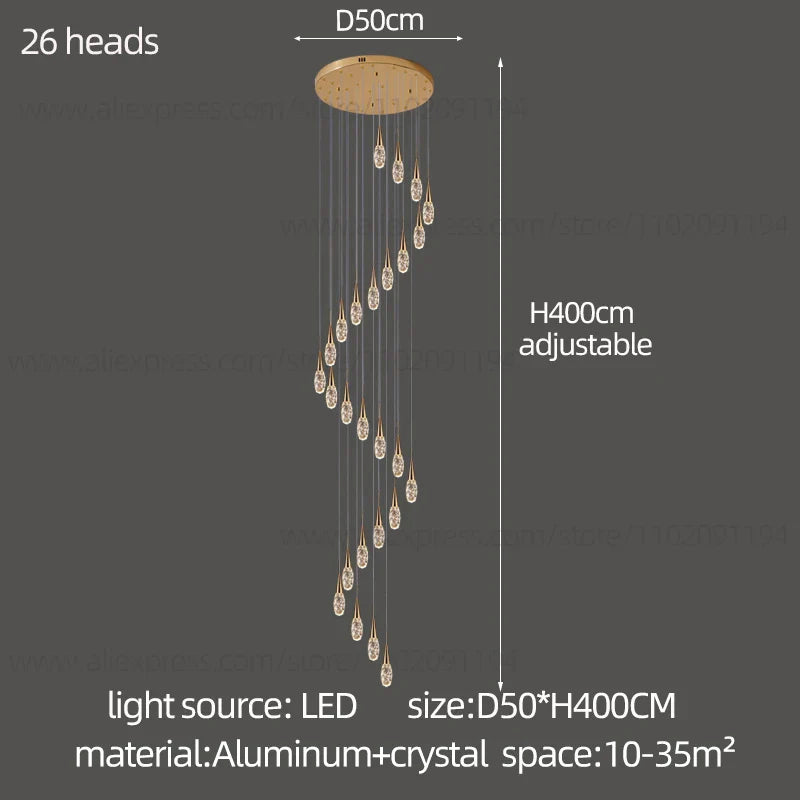 Afralia™ Modern Crystal Chandelier for Villa High Living Room, LED Ceiling Light