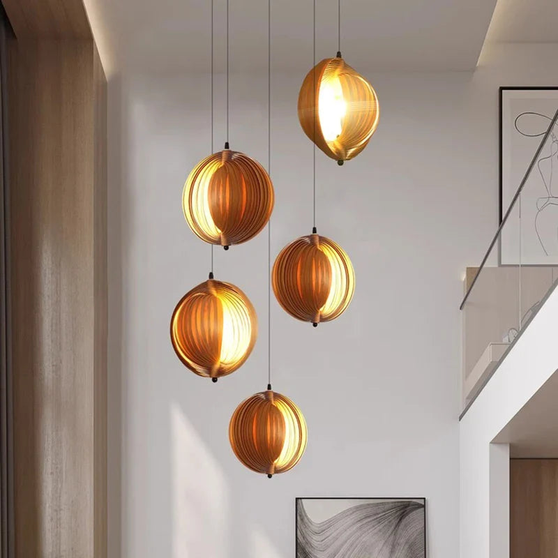 Afralia™ Wabi Sabi Wooden LED Pendant Lights for Home Decor and Lighting