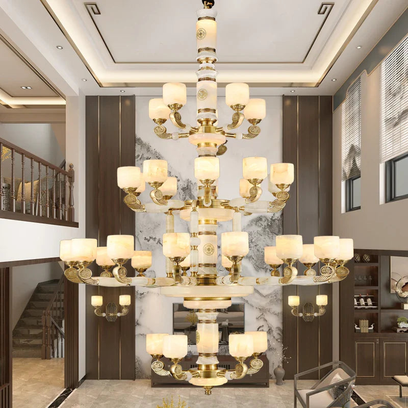 Afralia™ Zen Jade Chandelier: Modern Chinese Style Living Room Lamp for Villa, Restaurant, and Building