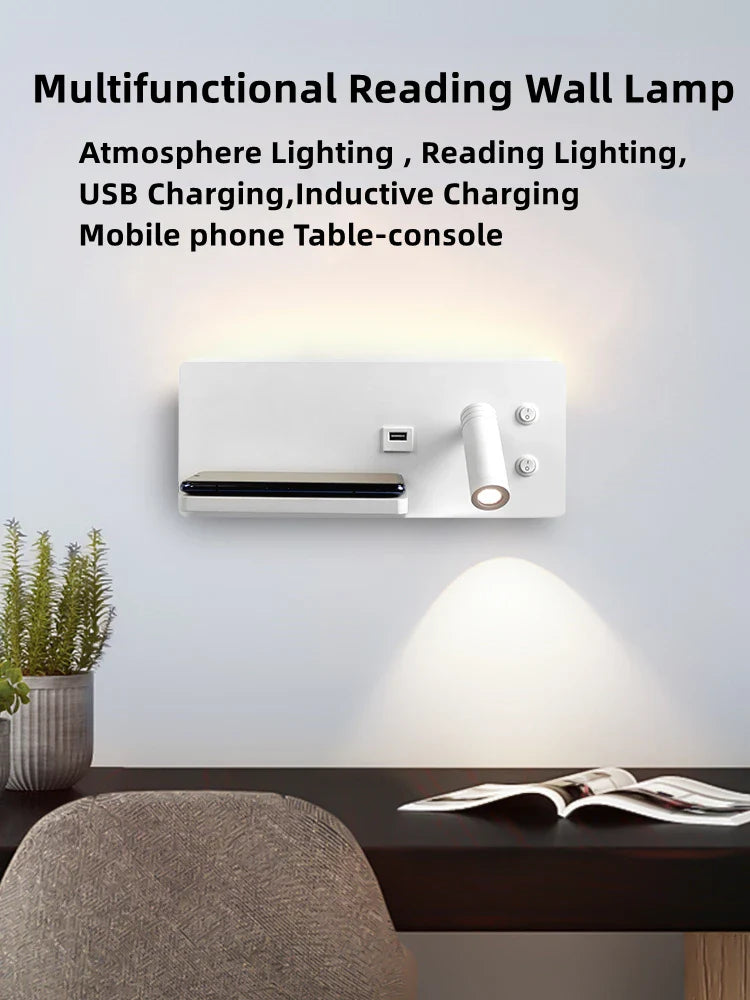 Afralia™ LED Wall Light with USB Phone Charging - Modern Multipurpose Home Decor