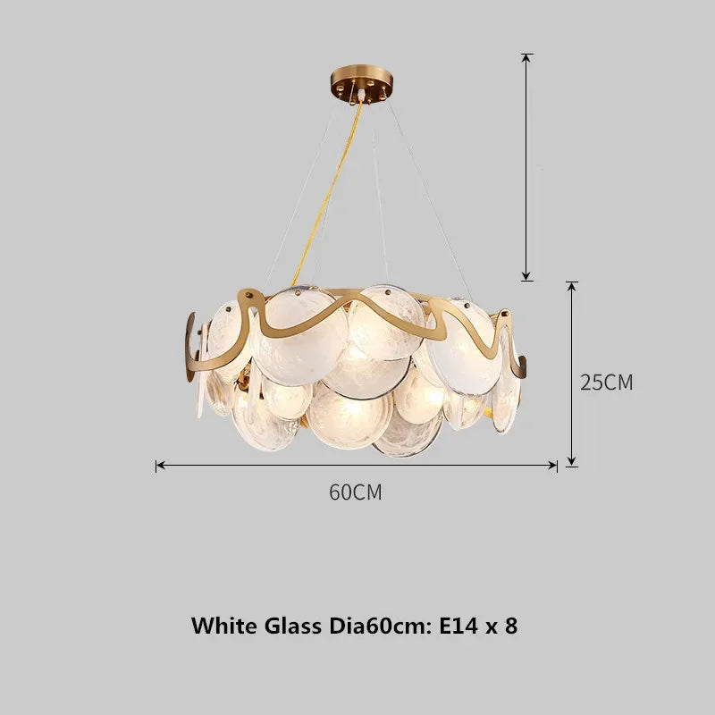 Afralia™ Nordic Gold Iron Pendant Light Disc Chandelier Luxury Glass for Living Room