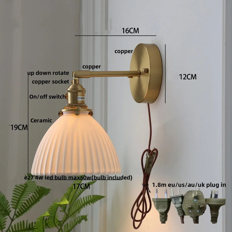 Afralia™ Ceramic Copper Wall Lamp Sconce with Pull Chain Switch for Modern Decor