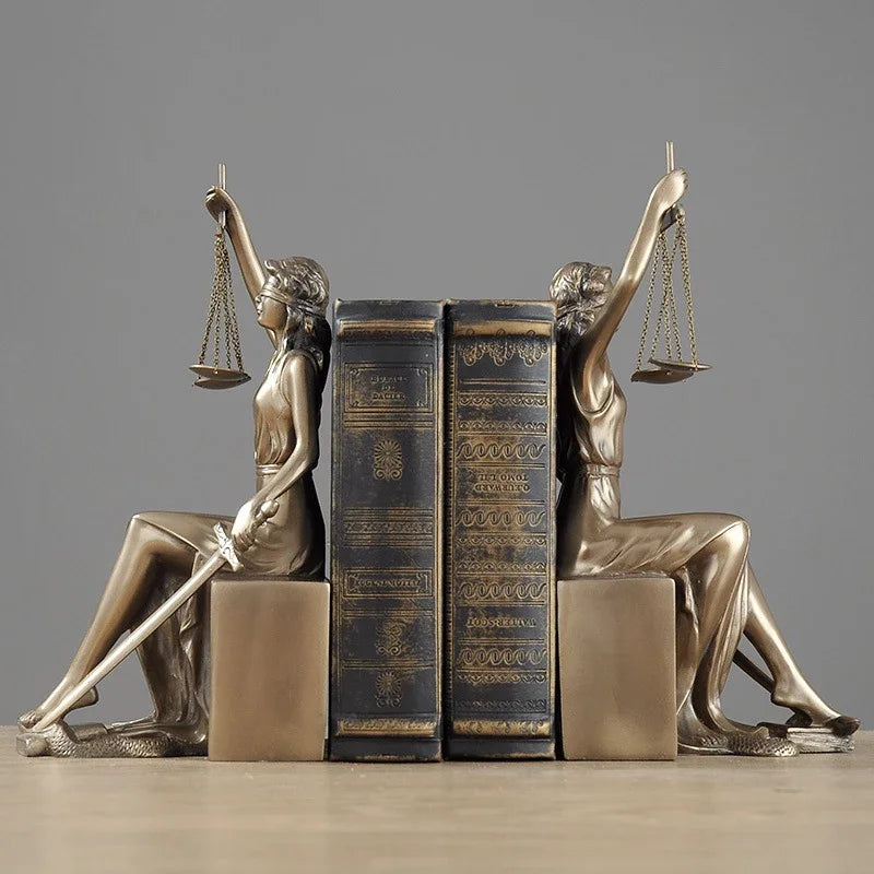 Afralia™ Justice Goddess Statue Bookends: Creative Home Decor for Study Room