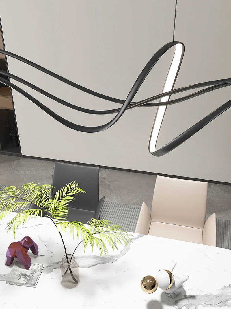 Afralia™ Minimalist Black White LED Chandelier for Kitchen Bar Office Modern Linearity