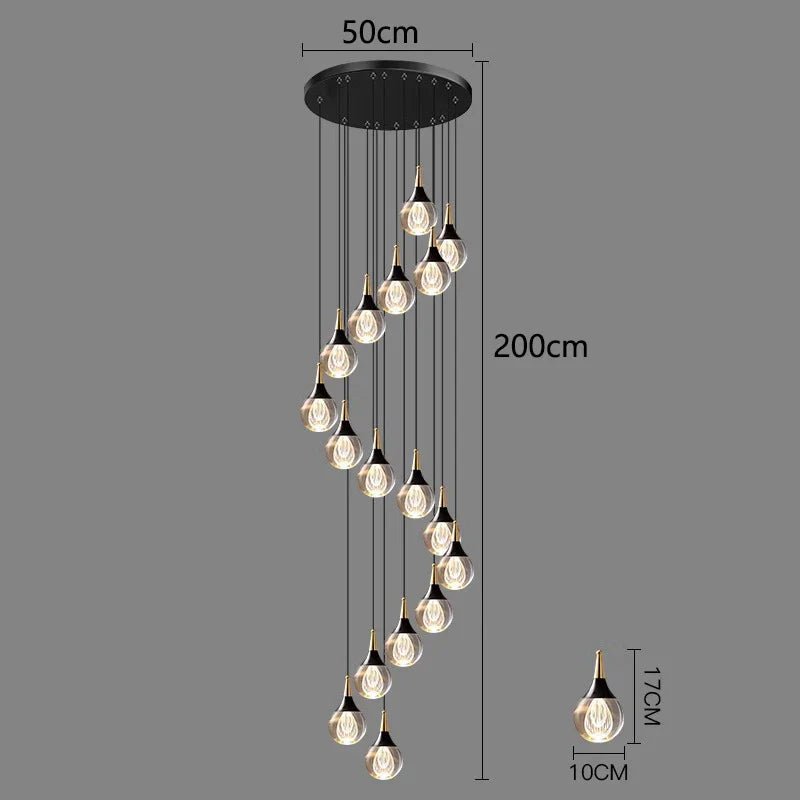 Afralia™ Crystal Chandelier Stair Pendant Lamp Living Room Interior Lighting