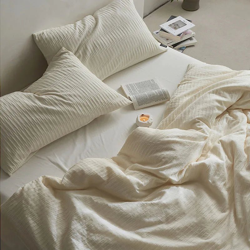 Afralia™ 100% Cotton Foam Yarn Bedding Set with Solid Color Jacquard Design