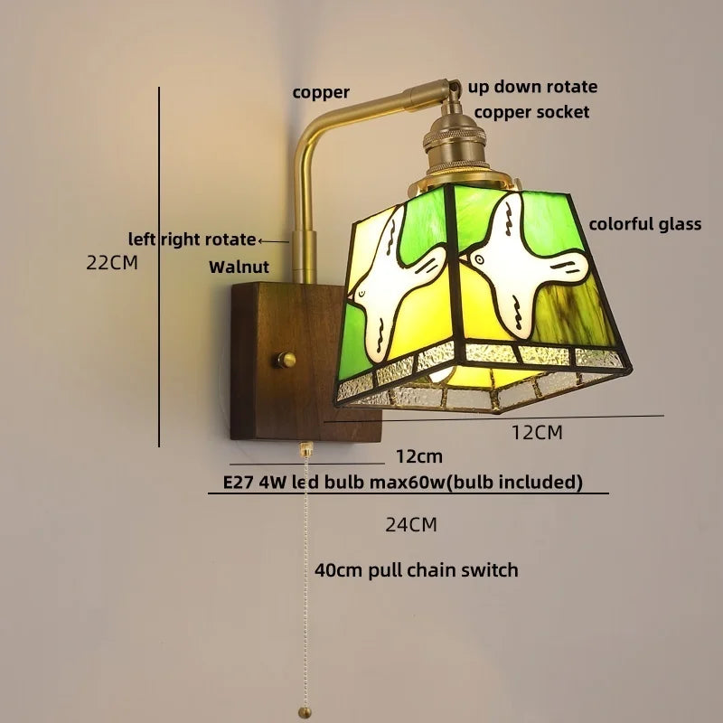 Afralia™ Tiffany Colored Glass LED Wall Light: Rotatable Design, Copper Finish