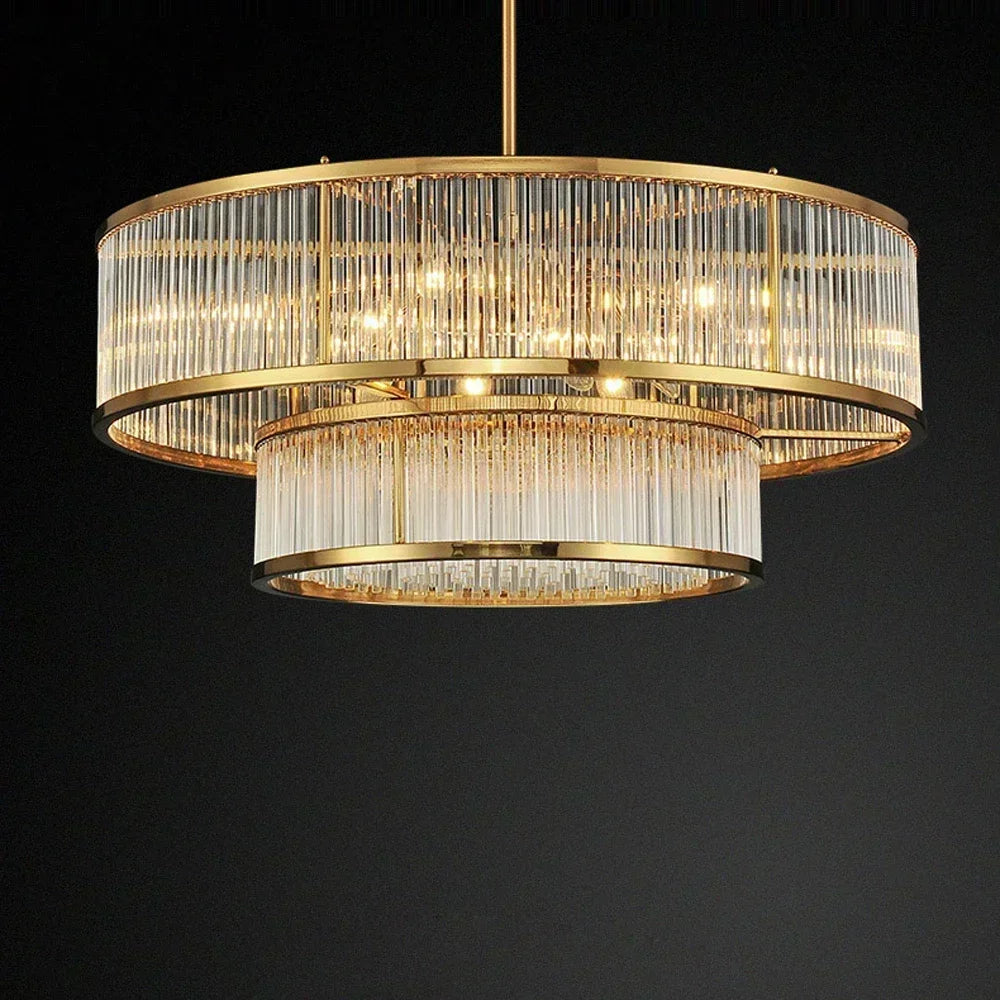 Afralia™ Golden Brass Linear Crystal Chandelier - Luxury Pendant Light for Home