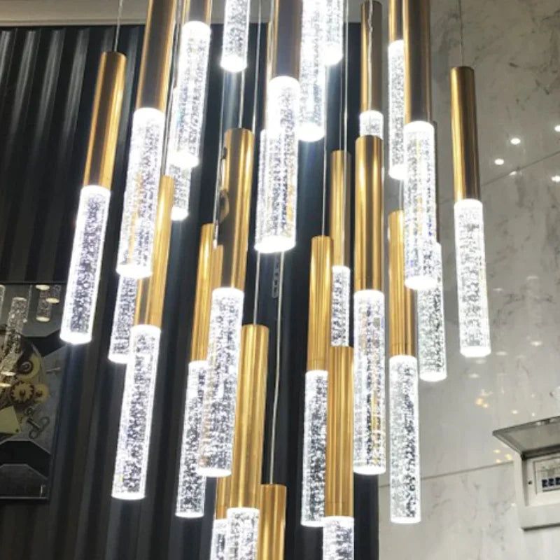 Afralia™ Crystal Staircase Chandelier - Modern Gold LED Lighting for Living Room
