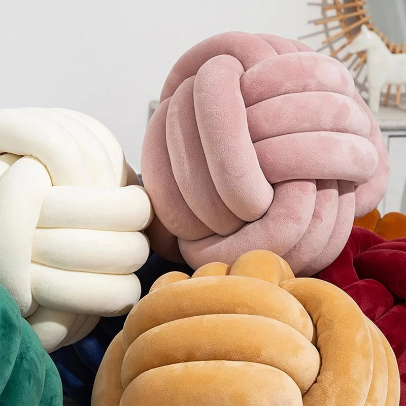 Afralia™ Handmade Knotted Ball Round Plush Pillow for Home Decoration