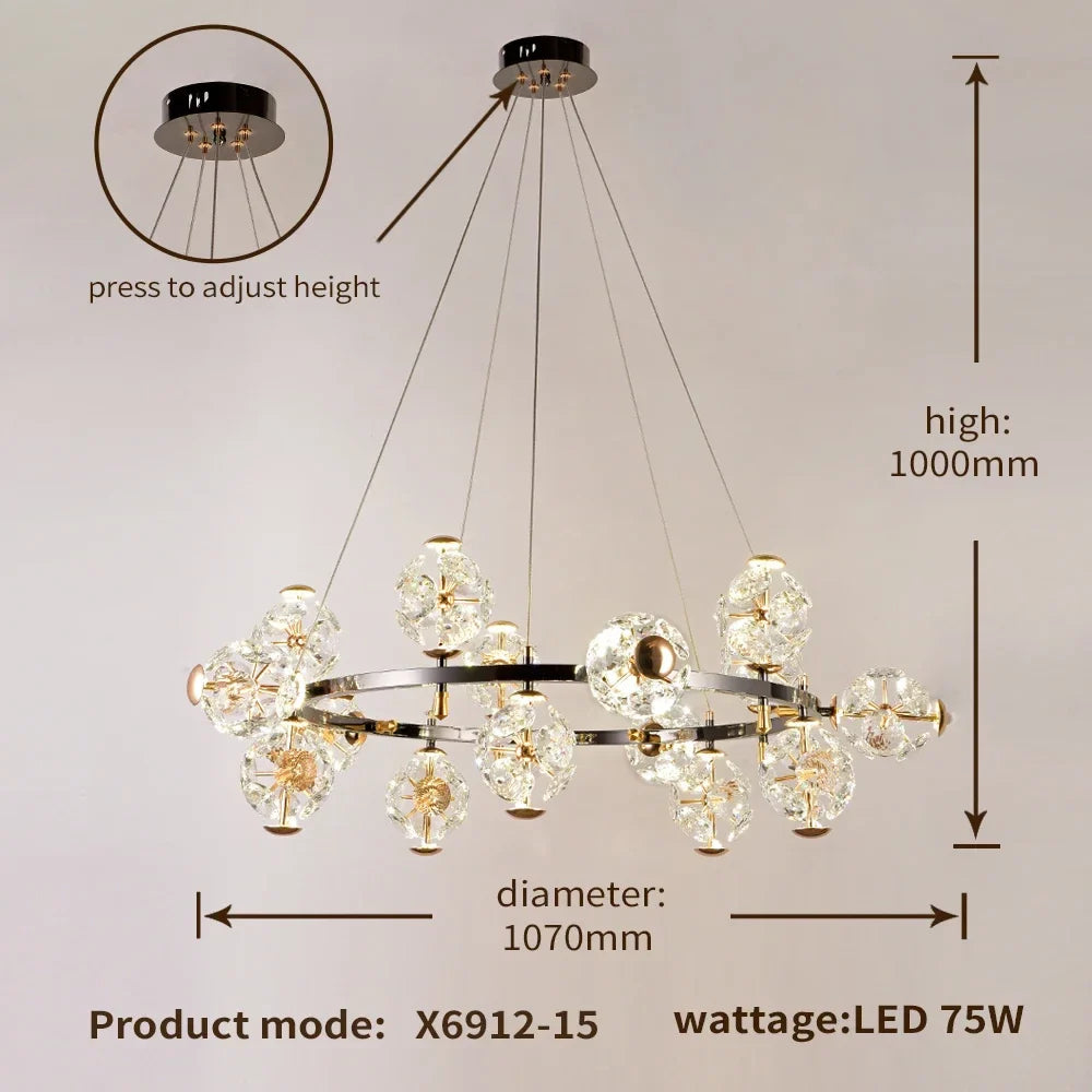 Afralia™ Sunflower Crystal Chandelier: Luxury Gold & Black LED Pendant Light