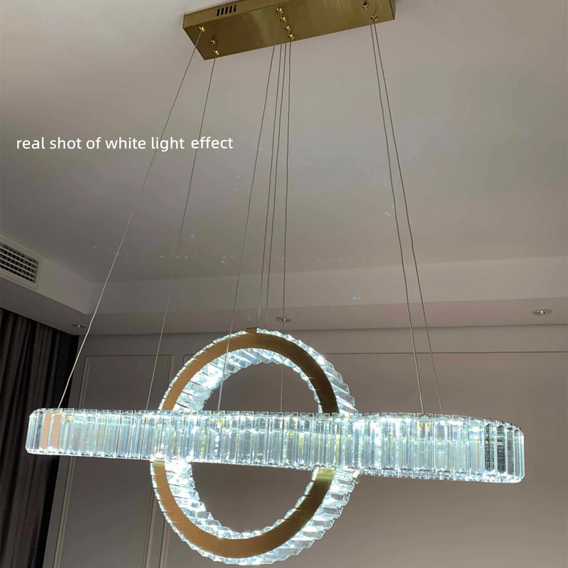 Afralia™ Oval Chrome Gold Steel LED Crystal Pendant Light