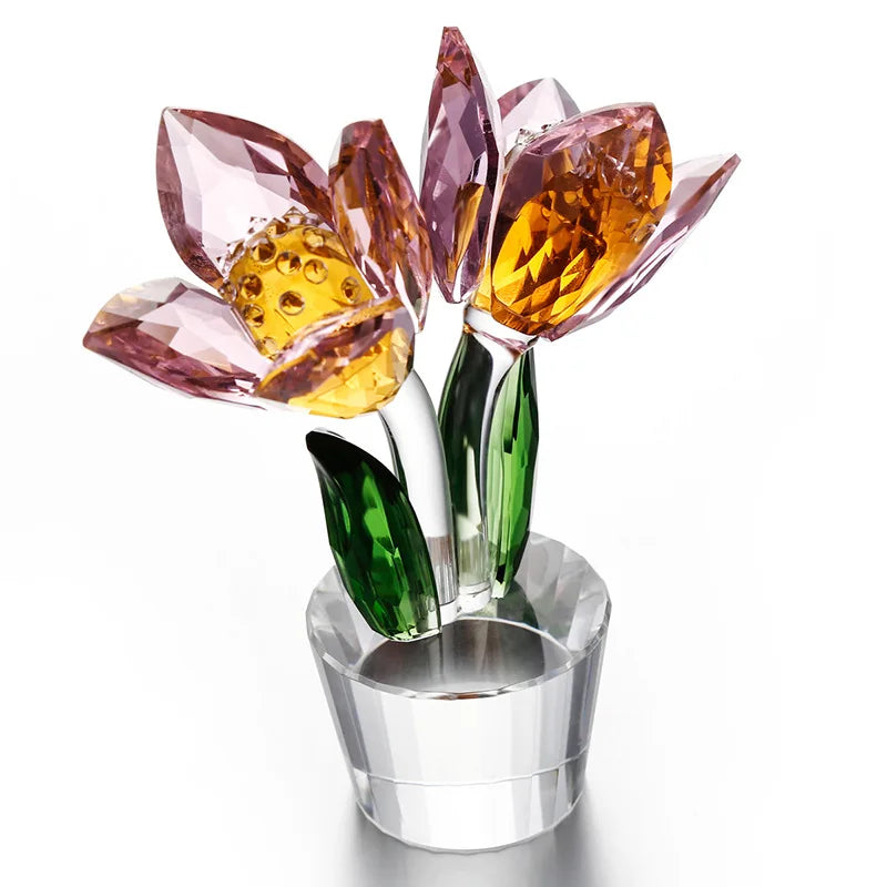 Afralia™ Crystal Tulip Lily Flower Sculpture Ornament Table Decor Centerpiece