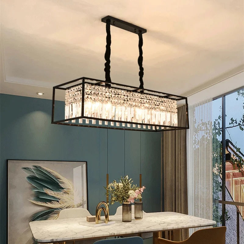 Afralia™ Modern Black/Gold Crystal Chandelier: Luxury Dining Room & Kitchen Island LED Lighting