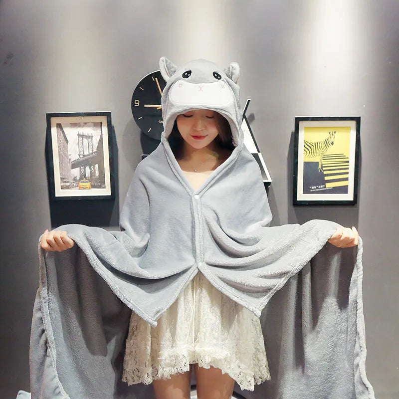 Afralia™ Cozy Cartoon Hooded Cape Blanket for Winter Nap, Office, and Home Office Warmth