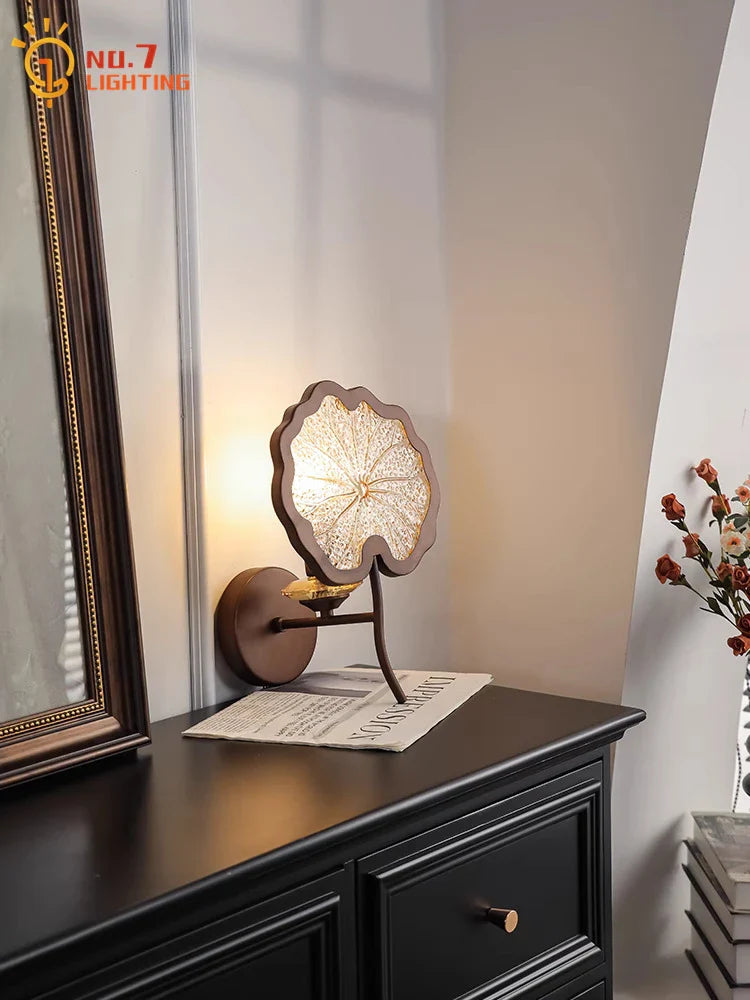 Afralia™ Zen Art Glass Lotus Flower LED Wall Lamp for Bedroom Living Room